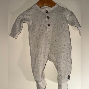 Speckled Cream Waffle-Knit Baby Footed One-Piece